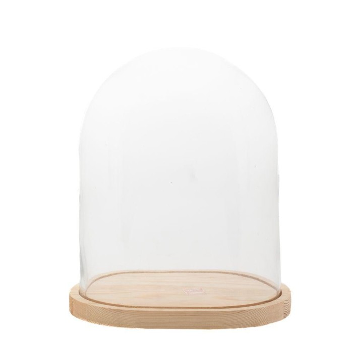 CAMPANA VETRO BASE LEGNO H.32CM.